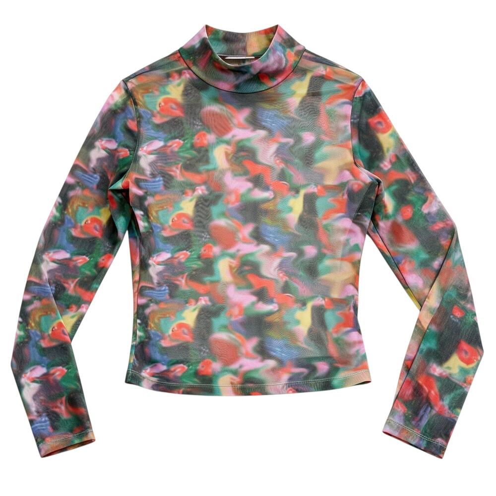 Henrik Vibskov Mesh Blouse Shirt Pollen Abstract Long Sleeve Top Size Large